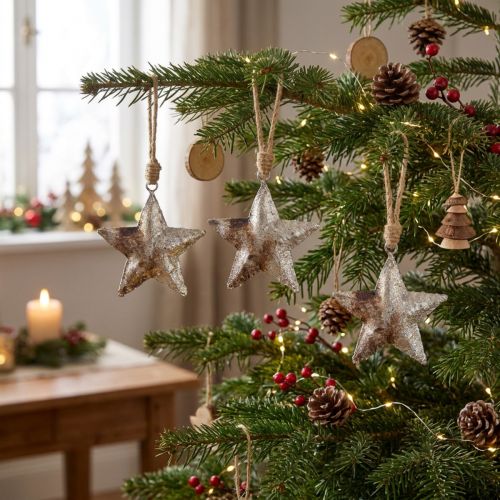 Decoración colgante estrella navideña metal plateado 11cm 3 piezas | Floristik24.es
