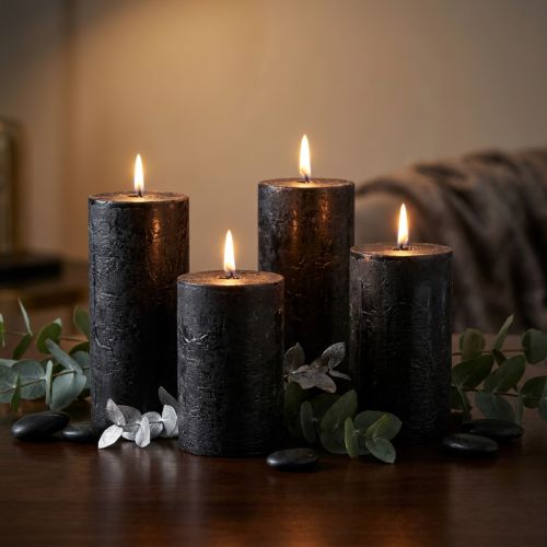 Velas negras velas de pilar de color liso 50x100mm 4 piezas | Floristik24.es