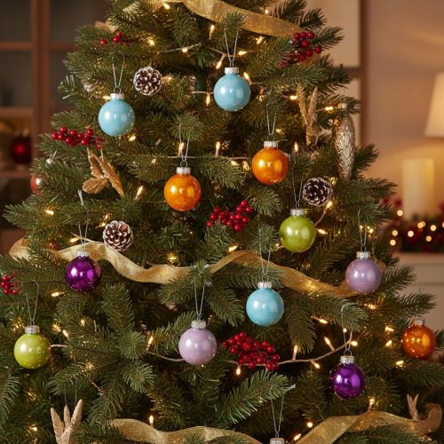 Juego de adornos para árbol de Navidad, adornos navideños coloridos, brillantes, 40 mm, 24 piezas | Floristik24.es