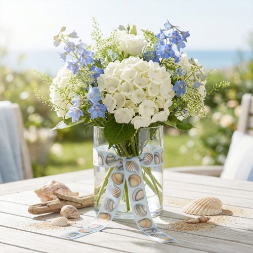 Cinta de regalo decoración marítima conchas azul 25mm 15m | Floristik24.es