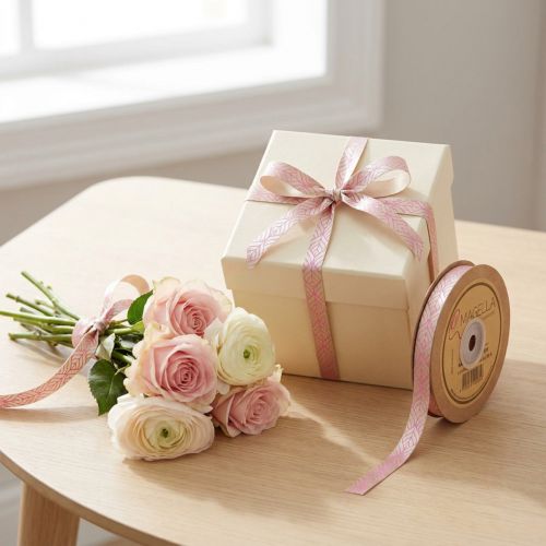 Cinta de seda hojas cinta de regalo beige rosa 10mm 20m | Floristik24.es