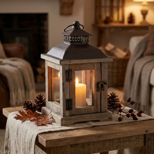 Farol vintage farol de madera marrón oscuro 15×15cm H26cm | Floristik24.es