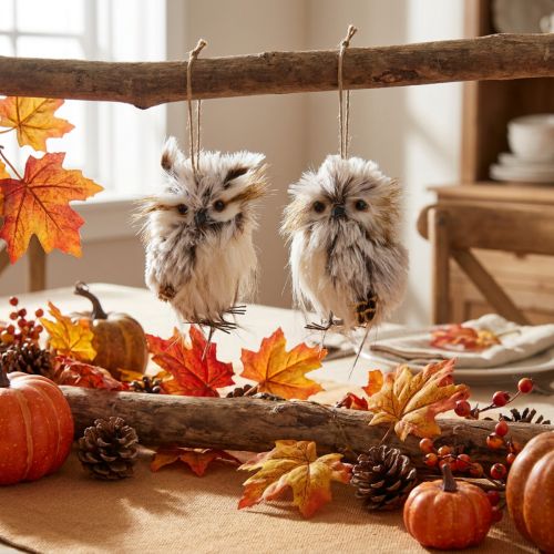 Artículo Búho decorativo figuras de búhos pequeños, decoración de animales del bosque 11cm blanco-marrón 2ud
