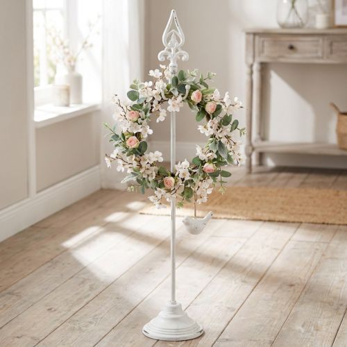 Soporte para coronas de metal blanco Shabby Chic con 4 ganchos de 76 cm de alto | Floristik24.es