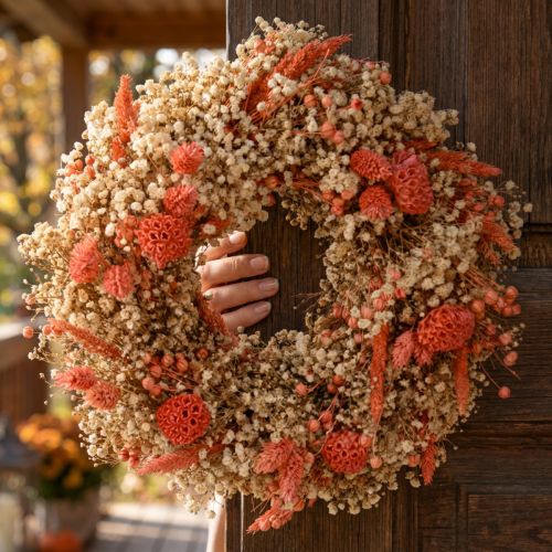 Corona decorativa flores secas corona de flores naranja crema Ø25cm | Floristik24.es
