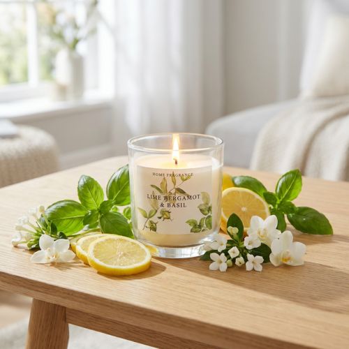 Vela perfumada en vaso bergamota lima albahaca Ø7,5cm H8,5cm | Floristik24.es