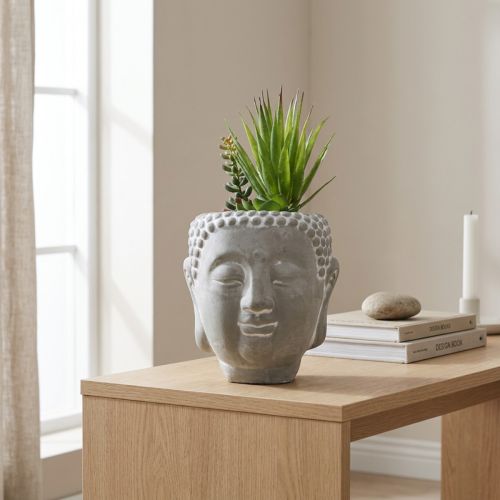 Maceta de flores suculentas artificiales Buda Ø12cm H25cm | Floristik24.es