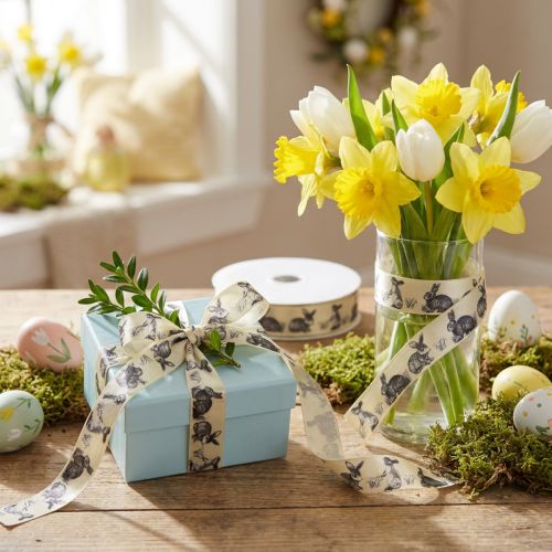 Cinta de regalo de Pascua cinta de seda Conejitos de Pascua 25mm 18m | Floristik24.es