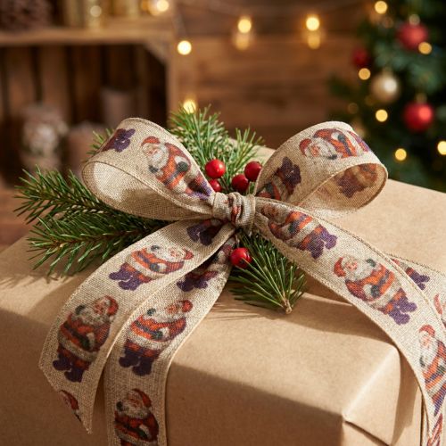 Artículo Cinta navideña cinta rústica Papá Noel 25mm 15m