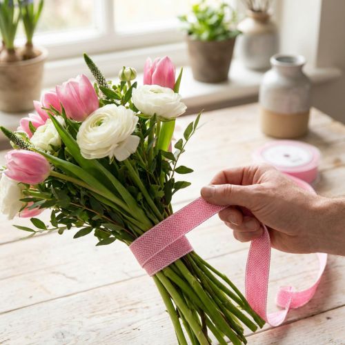 Cinta de regalo cinta con motivo de espiga blanco rosa 25mm 15m | Floristik24.es