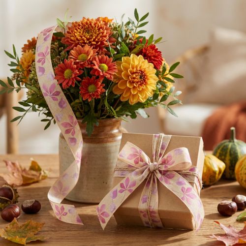 Cinta de regalo hojas de otoño moradas cinta decorativa otoño 25mm 20m | Floristik24.es