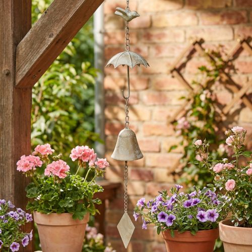 Artículo Carillón de viento vintage de metal con decoración de paraguas y campana de 70 cm