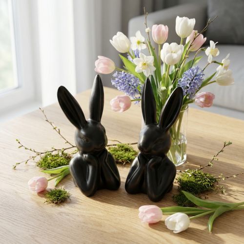 Busto de conejo pensante negro 7×6×15cm 2 piezas | Floristik24.es