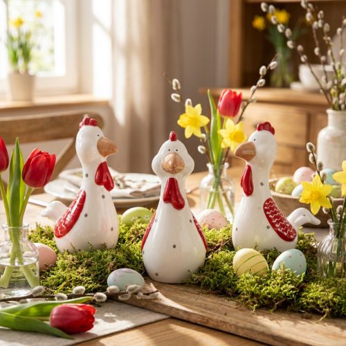 Pollos decorativos figuras decorativas de Pascua decoración cerámica 15cm 3uds | Floristik24.es