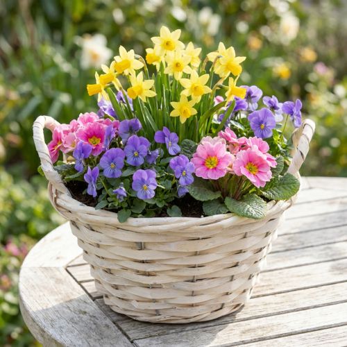 Cesta con asas Cesta de virutas cesta para plantas blanqueada Ø18cm H12cm | Floristik24.es