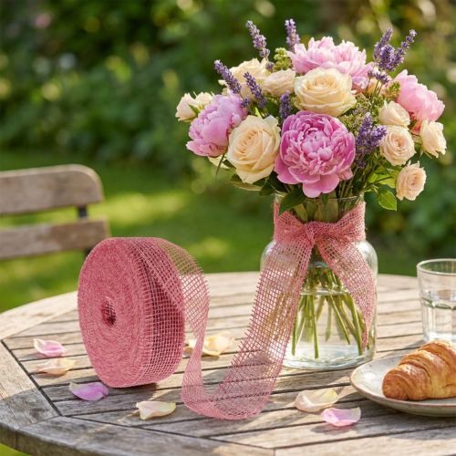 Cinta de yute, rosa, 5 cm de ancho, 40 m de largo | Floristik24.es