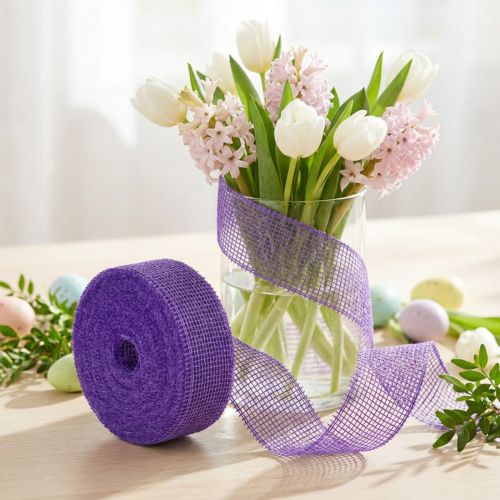Cinta de yute morada, 5 cm de ancho, 40 m de largo | Floristik24.es