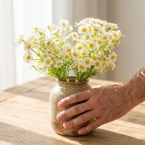 Ramo de manzanilla artificial para decoración natural y de fácil mantenimiento, 28 cm, 3 unidades. | Floristik24.es