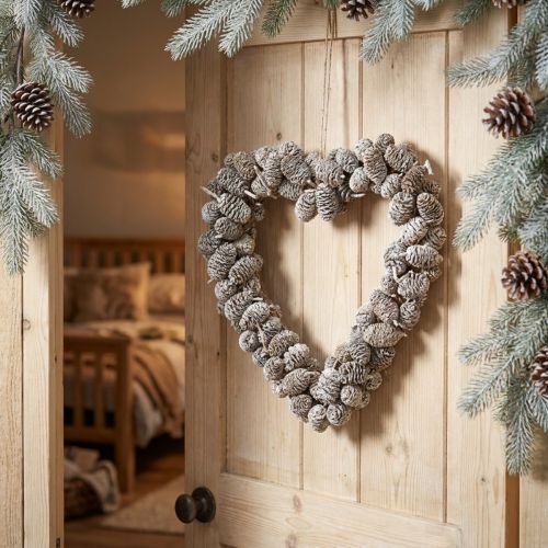Cono de decoración de corazón, cono de aliso blanco lavado, 24 cm | Floristik24.es