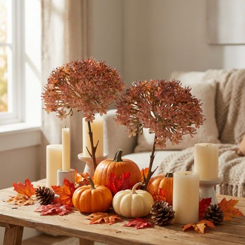 Rama artificial decoración de otoño rama de flores marrón rojo 45cm 2 piezas | Floristik24.es