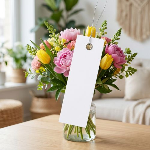 Etiquetas colgantes blancas de 18 x 60 mm con alambre metálico, resistentes a la intemperie, ideales para floristería y etiquetado de regalos, 250 piezas | Floristik24.es