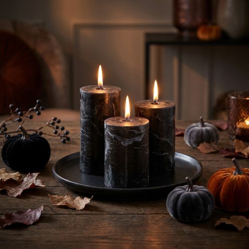 Elegantes velas de pilar negras, color liso, 70 x 100 mm, 4 piezas - Decoración, Navidad, Halloween | Floristik24.es