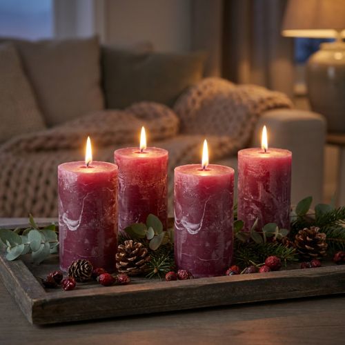 Velas de pilar con forma de bayas, 60 x 100 mm, juego de 4: decoración atmosférica | Floristik24.es