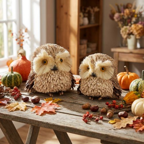 Figuras decorativas búho otoño con conos 12,5×10×10cm 2ud | Floristik24.es