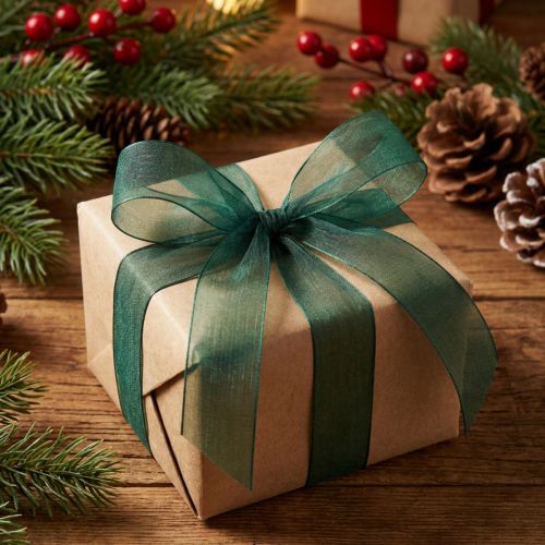 Artículo Cinta de organza cinta de regalo verde borde tejido abeto verde 25mm 50m