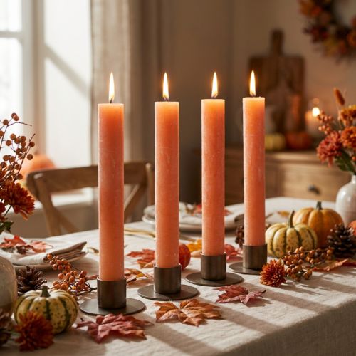 Velas cónicas teñidas de naranja melocotón 34×240mm 4ud | Floristik24.es
