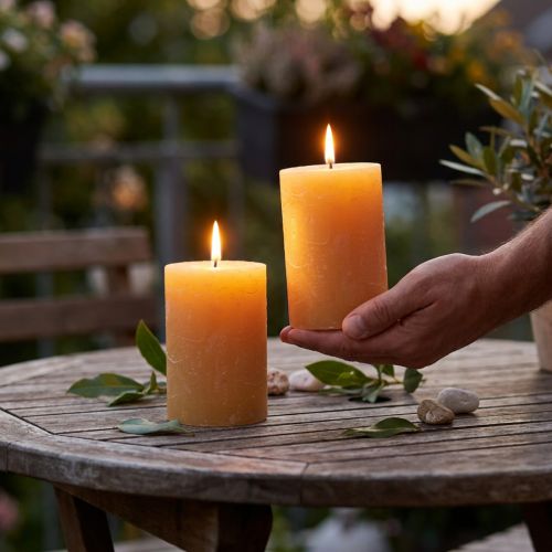 Velas de pilar color miel, 85 x 120 mm, juego de 2, decoración para el hogar y el jardín. | Floristik24.es