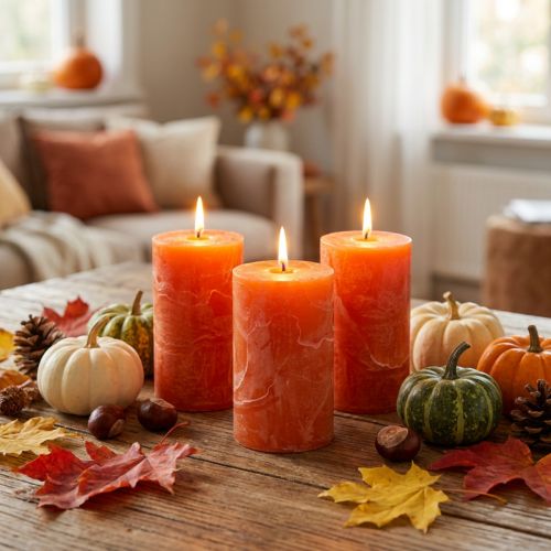 Velas lisas naranja 60x100mm 4uds | Floristik24.es