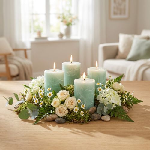 Velas unicolor verde claro 60x80mm 4 piezas | Floristik24.es