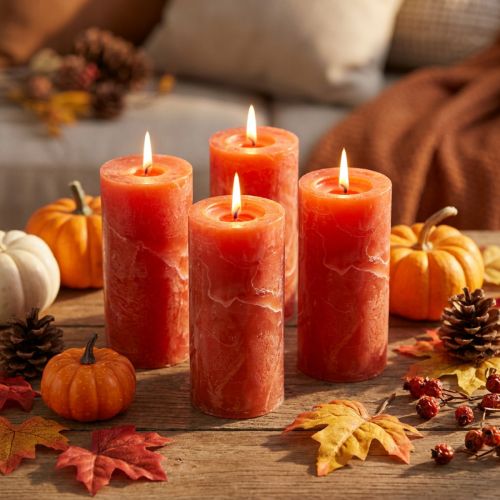 Velas color liso naranja 50x100mm 4uds | Floristik24.es