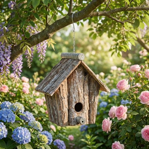 Artículo Casita para pájaros decorativa para colgar Casa de pájaros decoración corteza H21cm