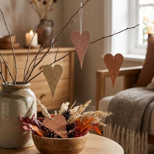 Colgante deco corazones para colgar naranja/amarillo 10cm 6uds | Floristik24.es