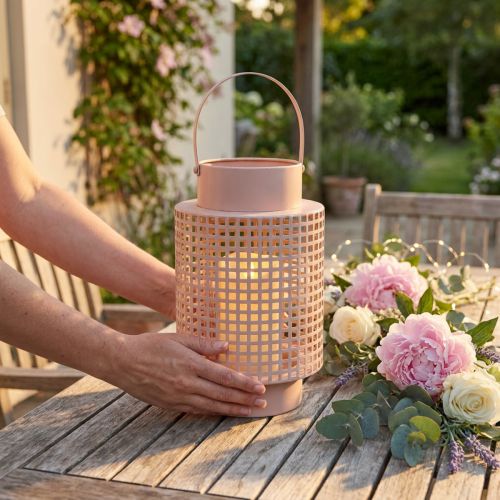 Farolillo decorativo farolillo de metal rosa con asa Ø18cm H29cm | Floristik24.es