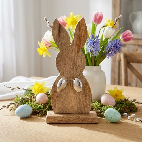 Conejito de Pascua de madera con huevos de metal, decoración de mesa de Pascua Al. 31 cm | Floristik24.es