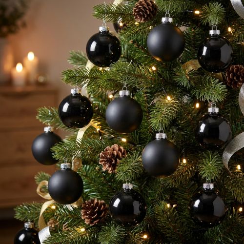 Mini bola de árbol de Navidad, mezcla de decoración para árboles, bolas de Navidad negras H4,5 cm Ø4 cm vidrio real 24 piezas | Floristik24.es