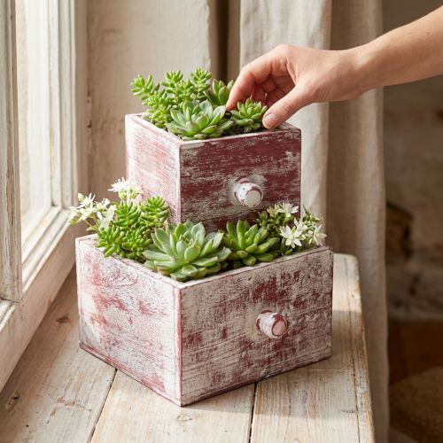 Caja de plantas cajón decorativo shabby chic rojo blanco juego de 2 | Floristik24.es