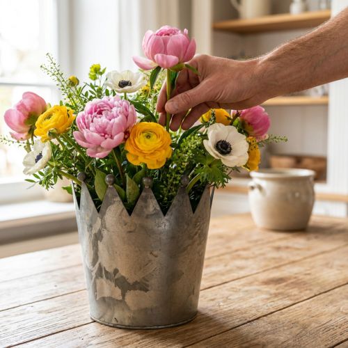 Corona decorativa aspecto envejecido decoración de metal gris Ø17.5cm H17.5cm | Floristik24.es