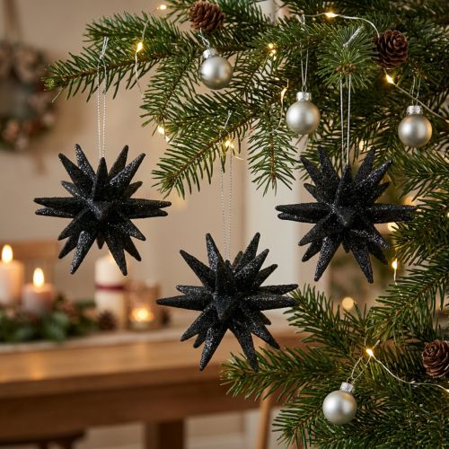 Estrellas decorativas navideñas para colgar negras Ø7,5cm 8 piezas | Floristik24.es