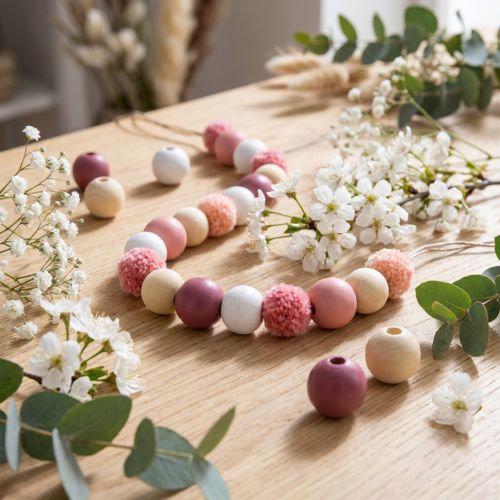 Artículo Abalorios de madera bolas de madera para manualidades rosa clasificadas Ø3cm 36pcs