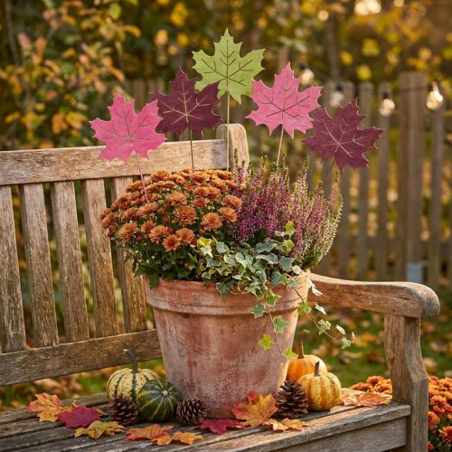 Estaca de jardín de otoño madera de hoja de arce AN9.5cm L31cm 12pcs | Floristik24.es