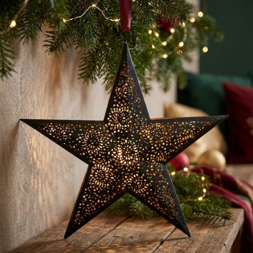 Estrella colgante de Navidad estrella de metal negra Alt. 25,5 cm | Floristik24.es