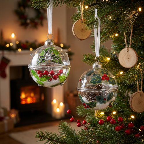 Árbol de navidad bolas vaso para rellenar acebo Ø6cm 2uds | Floristik24.es