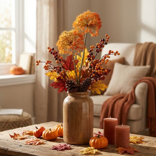 Deco rama rama artificial decoración otoño 2 inflorescencias naranja 82cm | Floristik24.es