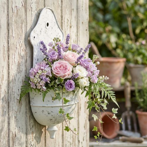 Cuenco de pared Shabby Chic de metal semicircular blanco 24cm×10cm×47cm | Floristik24.es