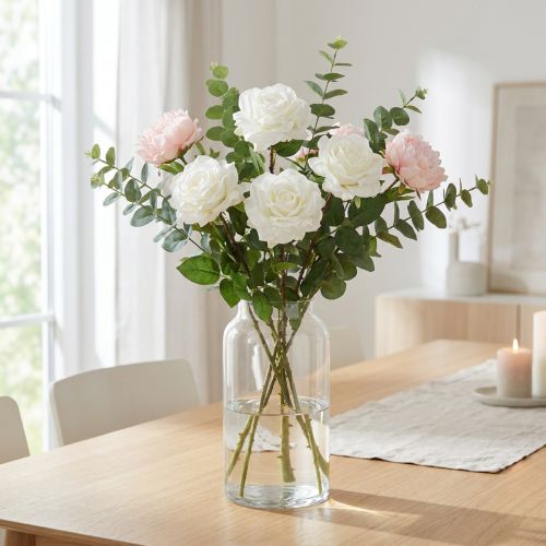 Rosa blanca Rosa falsa sobre tallo Flor de seda Rosa artificial L72cm Ø13cm | Floristik24.es