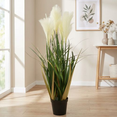 Hierba de caña en maceta Planta artificial en maceta Crema, Verde 79cm | Floristik24.es